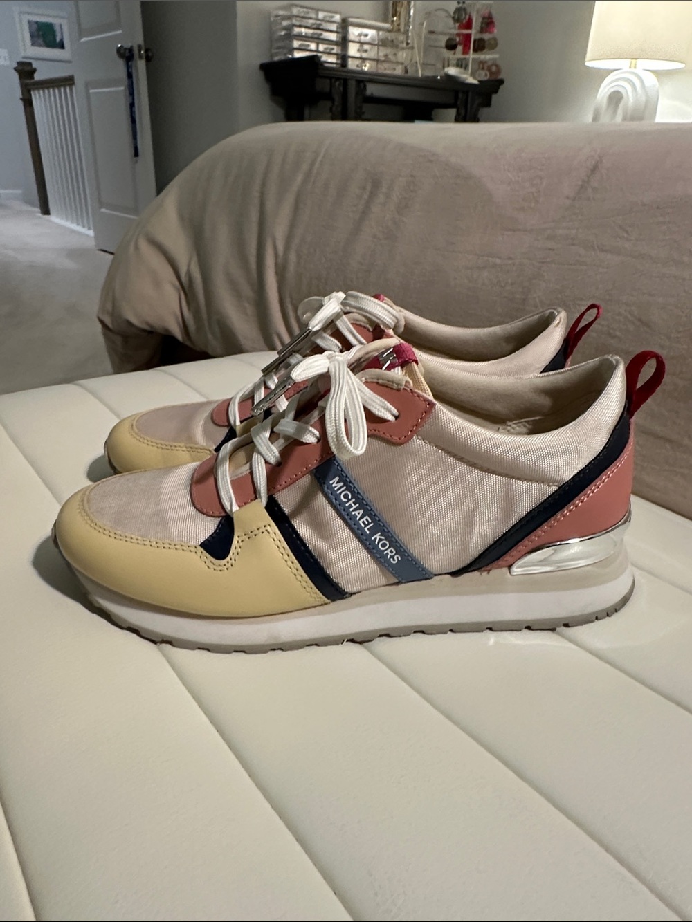 Michael Kors Cream, Yellow, Pink & Navy Leather-Trim Sneakers